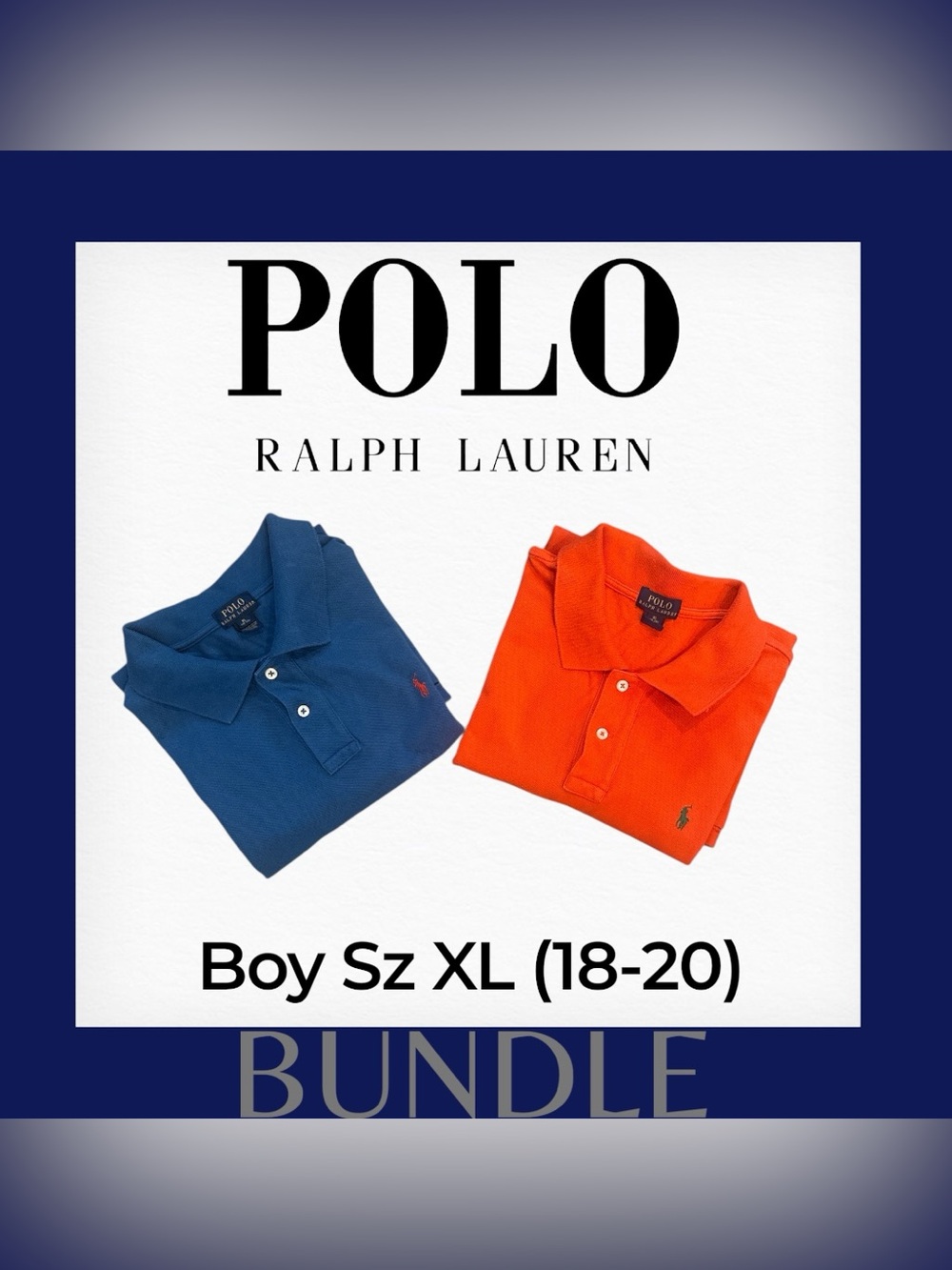Polo Ralph Lauren Boys Long Sleeve Polo Shirt Blue, Orange  Small Pony XL 18-20